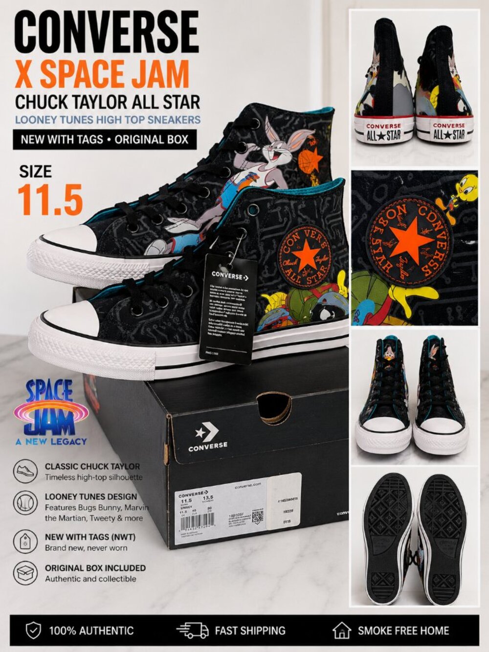 Converse x Space Jam Looney Tunes Chuck Taylor Hi NWT Size 11.5 Men